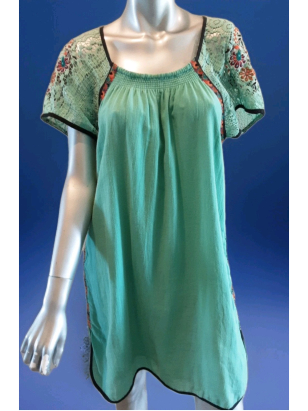 DOUBLE D RANCH-Chic Cotton Boho Beauty-Mint Green-Embroidered Crochet Lace-MED - Picture 16 of 16